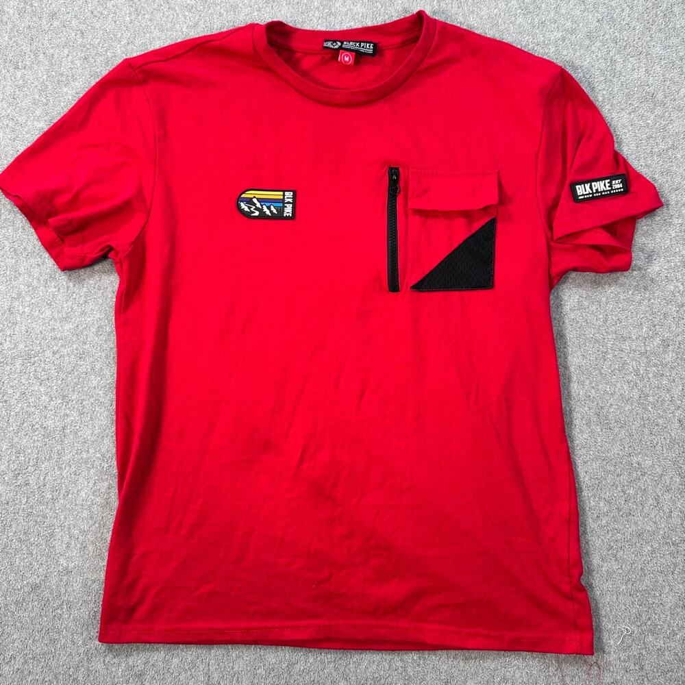 Black Pike Pocket Tee Shirt Size Medium Short Sleeve Mountain Graphic Zipper